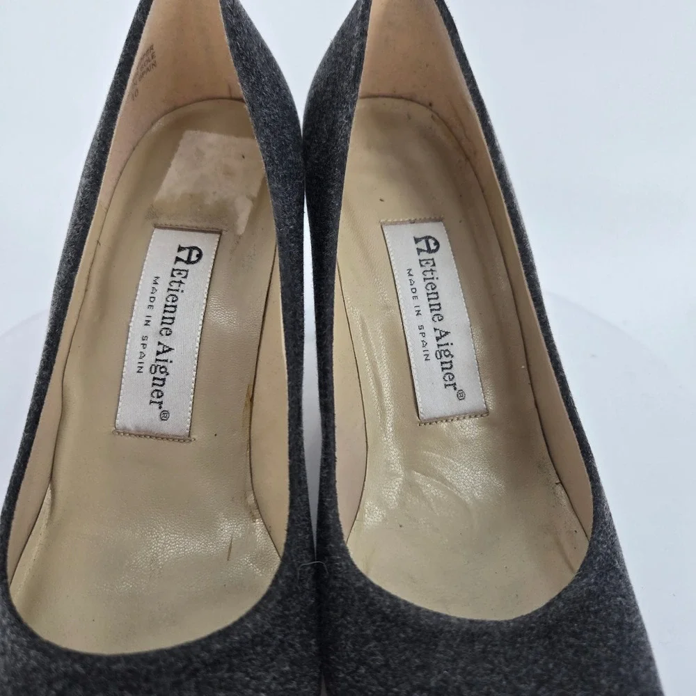 Etienne Aigner Dreamer‎ Gray Fabric Pumps Block Heel Spain Mens Size 8 M